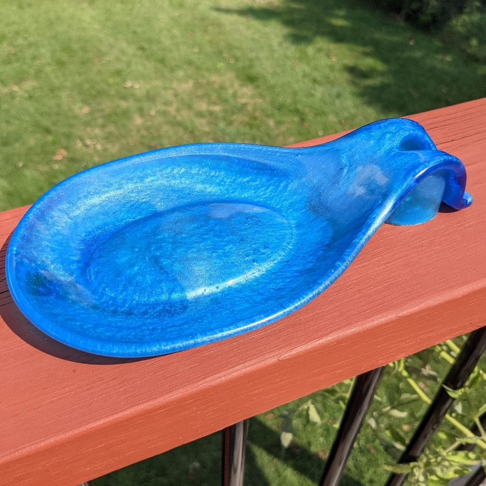 Spoon Rest Blue Resin Art Kitchen Utensil Holder Cozy Kitchen Home Handmade - Picture 4 of 10